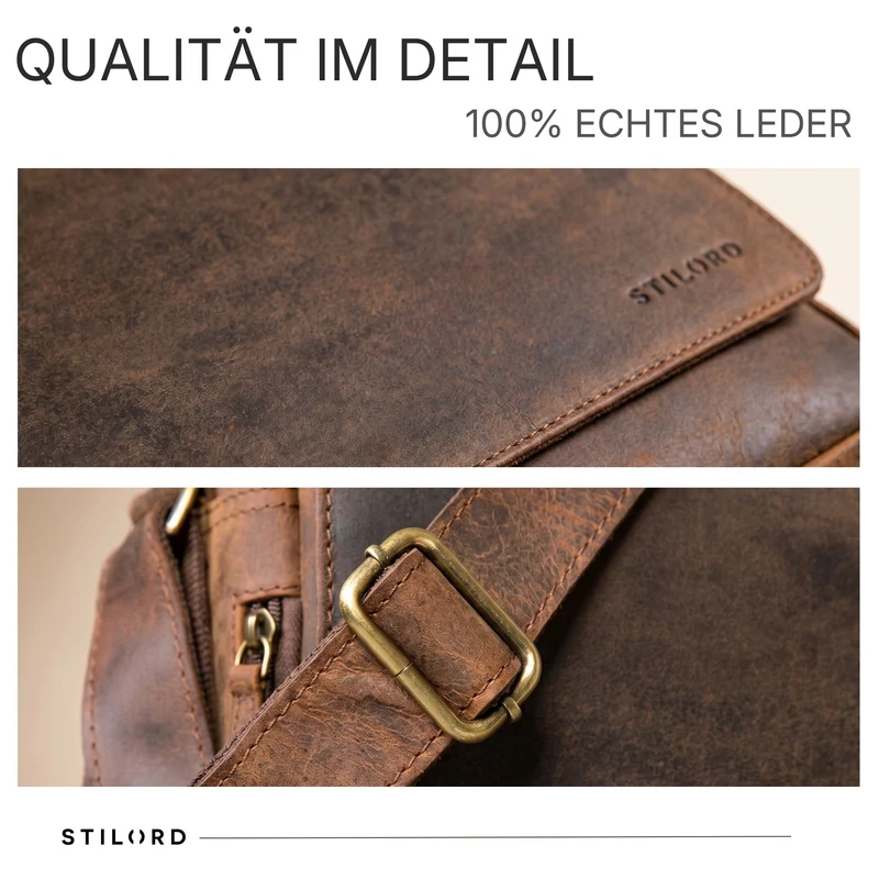 "Reinhold" Vintage Messenger Bag Herren Leder für 15.6-16 Zoll Laptop