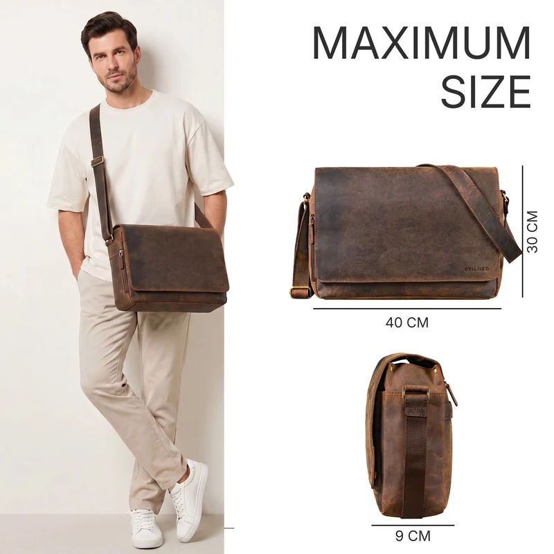 "Reinhold" Vintage Messenger Bag Herren Leder für 15.6-16 Zoll Laptop