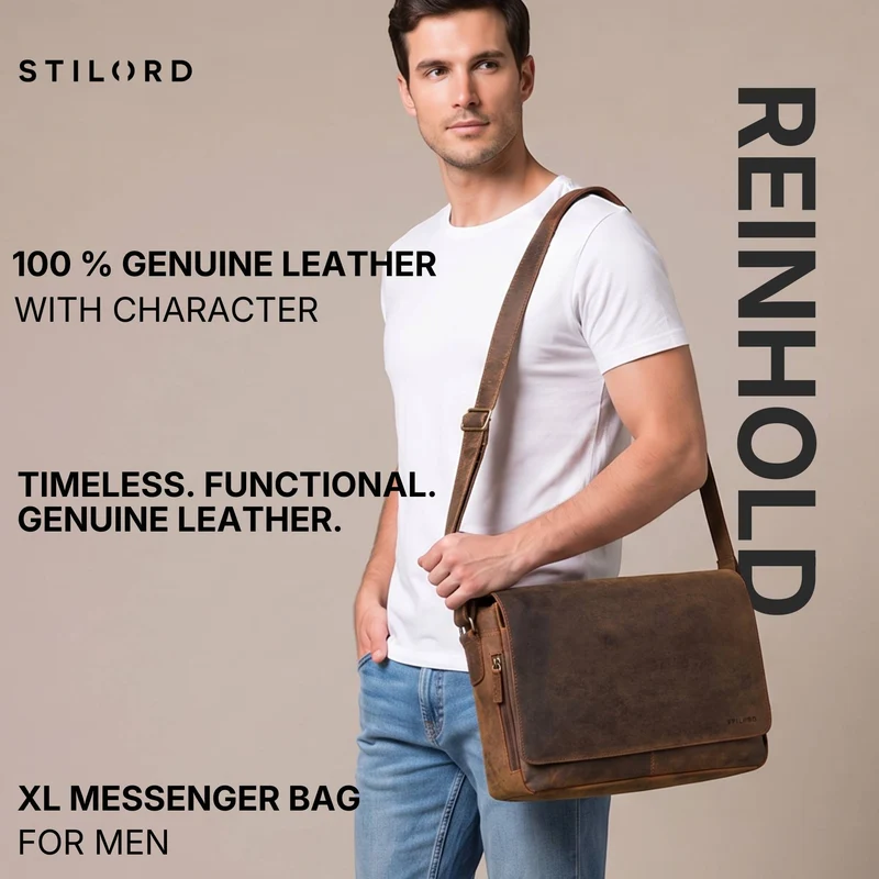"Reinhold" Vintage Messenger Bag Herren Leder für 15.6-16 Zoll Laptop