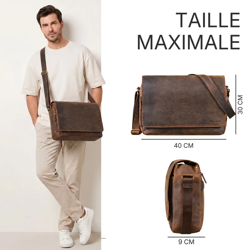 "Reinhold" Vintage Messenger Bag Herren Leder für 15.6-16 Zoll Laptop
