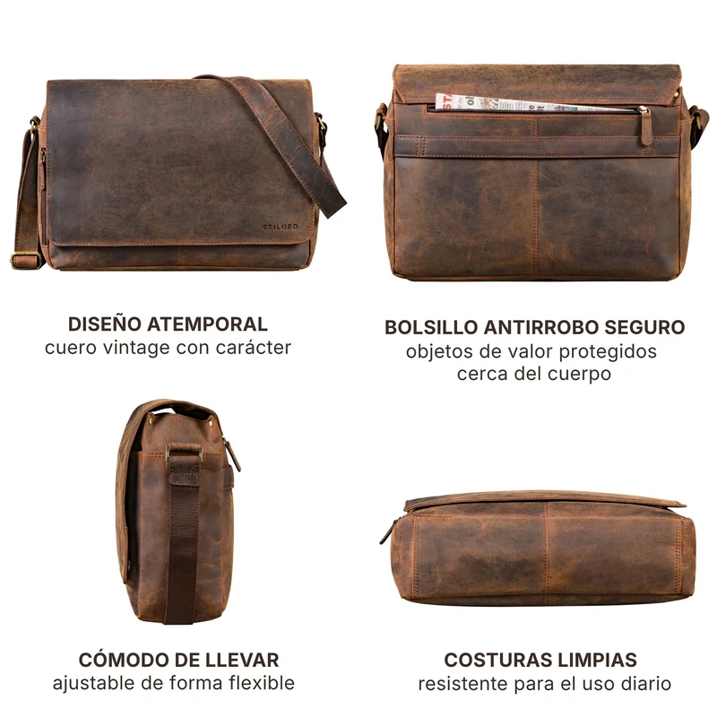 "Reinhold" Vintage Messenger Bag Herren Leder für 15.6-16 Zoll Laptop