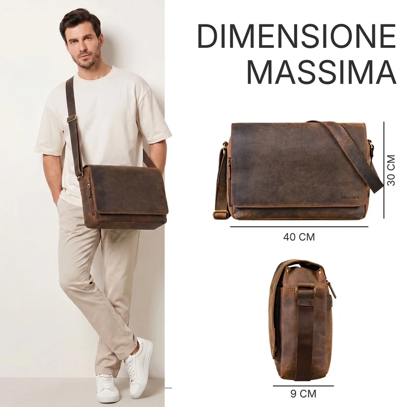 "Reinhold" Vintage Messenger Bag Herren Leder für 15.6-16 Zoll Laptop