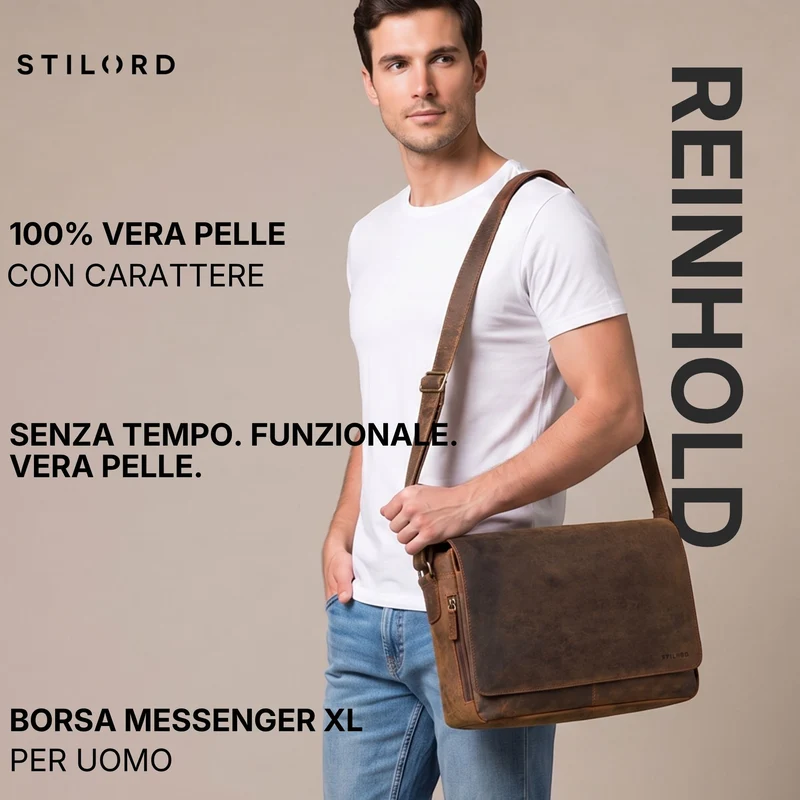 "Reinhold" Vintage Messenger Bag Herren Leder für 15.6-16 Zoll Laptop