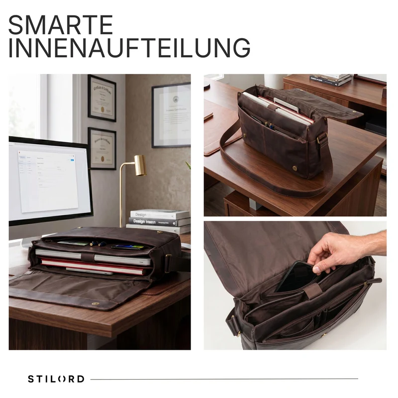 "Reinhold" Vintage Messenger Bag Herren Leder für 15.6-16 Zoll Laptop