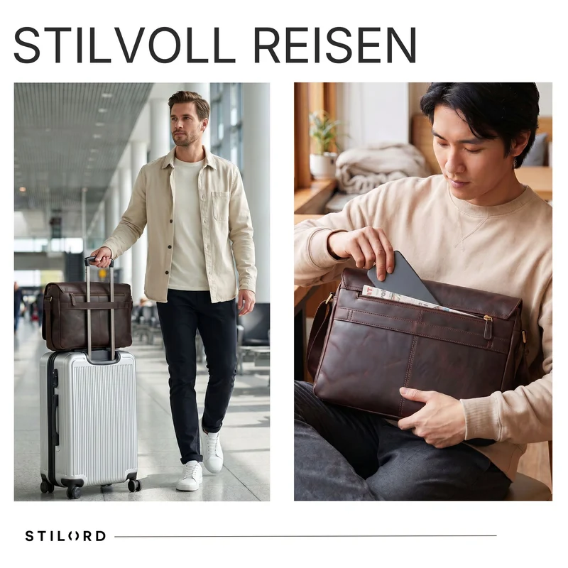 "Reinhold" Vintage Messenger Bag Herren Leder für 15.6-16 Zoll Laptop