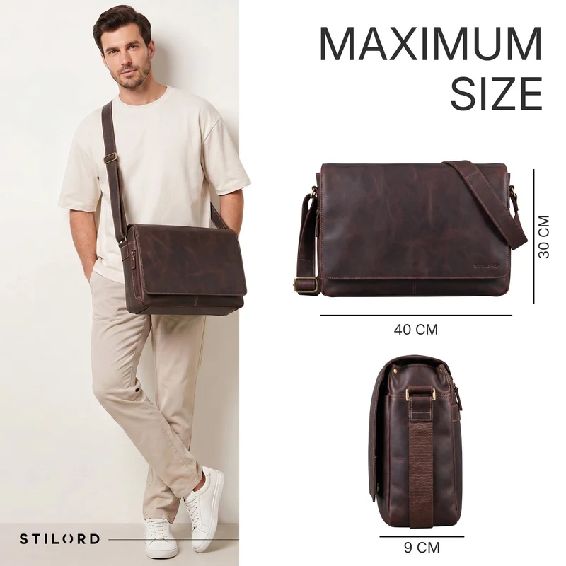 "Reinhold" Vintage Messenger Bag Herren Leder für 15.6-16 Zoll Laptop