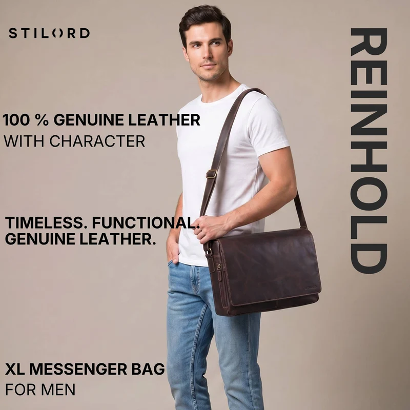 "Reinhold" Vintage Messenger Bag Herren Leder für 15.6-16 Zoll Laptop