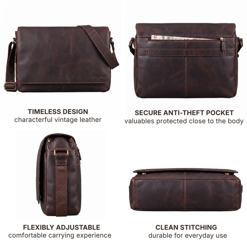 "Reinhold" Vintage Messenger Bag Herren Leder für 15.6-16 Zoll Laptop