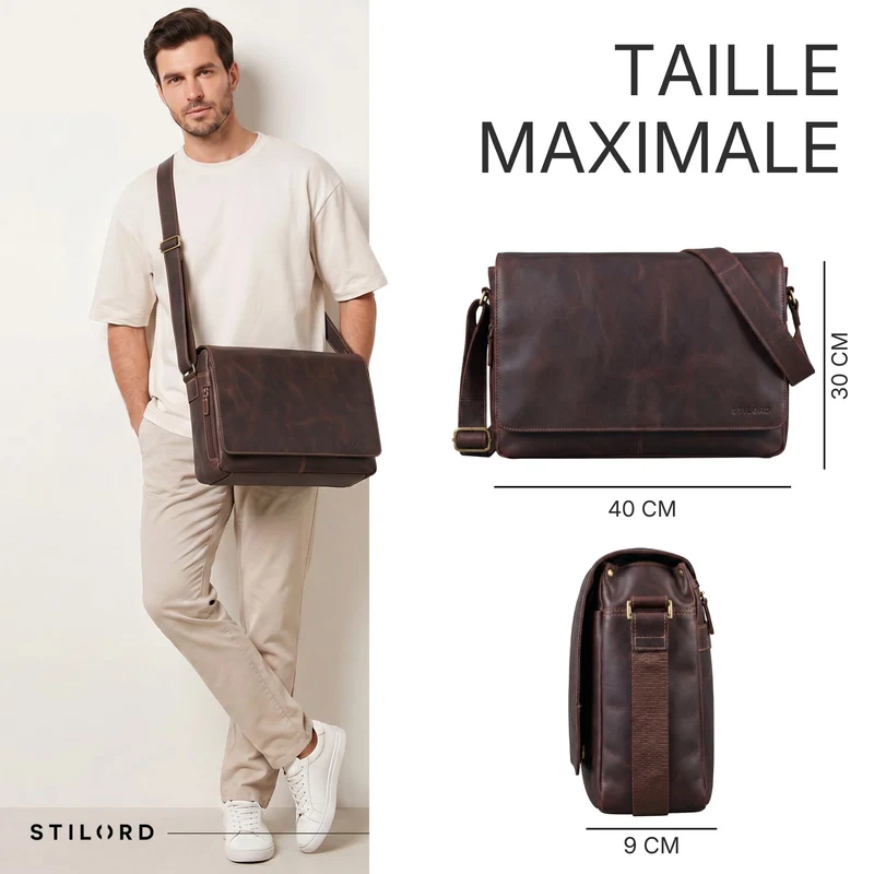 "Reinhold" Vintage Messenger Bag Herren Leder für 15.6-16 Zoll Laptop