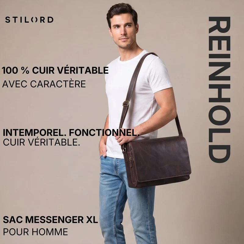 "Reinhold" Vintage Messenger Bag Herren Leder für 15.6-16 Zoll Laptop