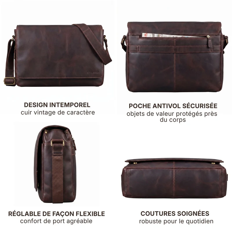 "Reinhold" Vintage Messenger Bag Herren Leder für 15.6-16 Zoll Laptop
