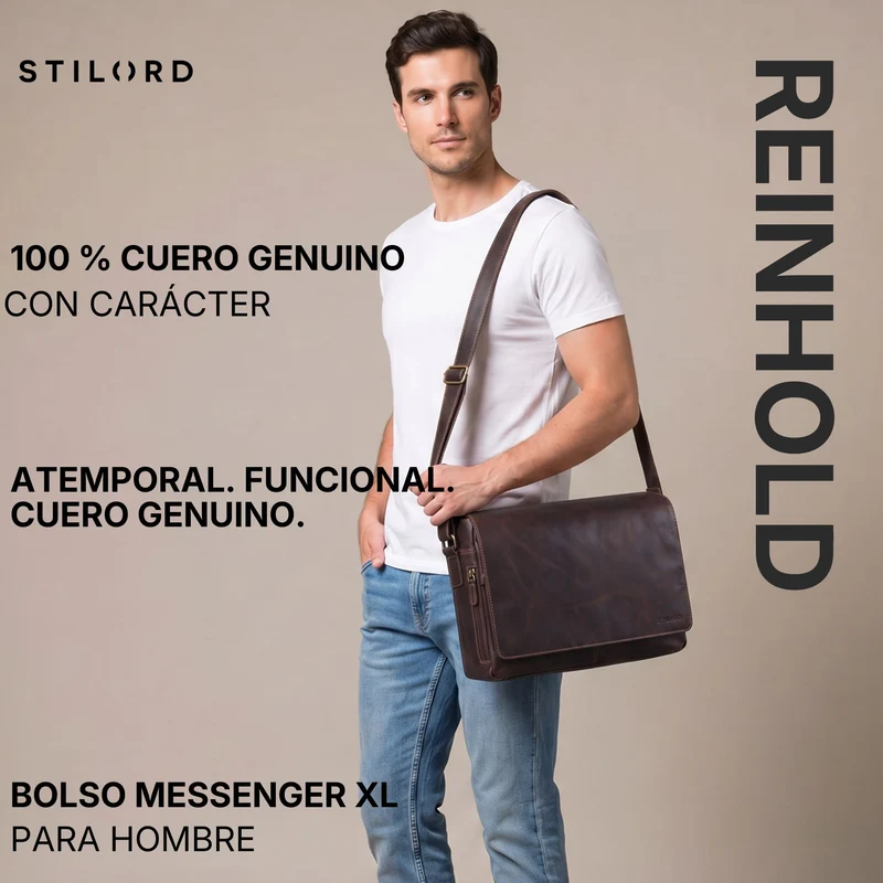 "Reinhold" Vintage Messenger Bag Herren Leder für 15.6-16 Zoll Laptop
