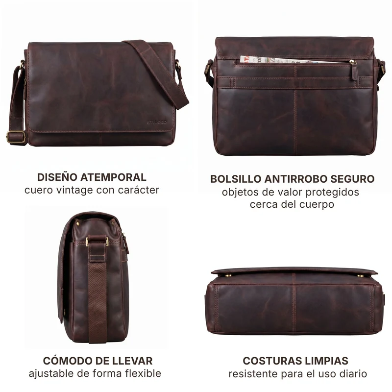 "Reinhold" Vintage Messenger Bag Herren Leder für 15.6-16 Zoll Laptop