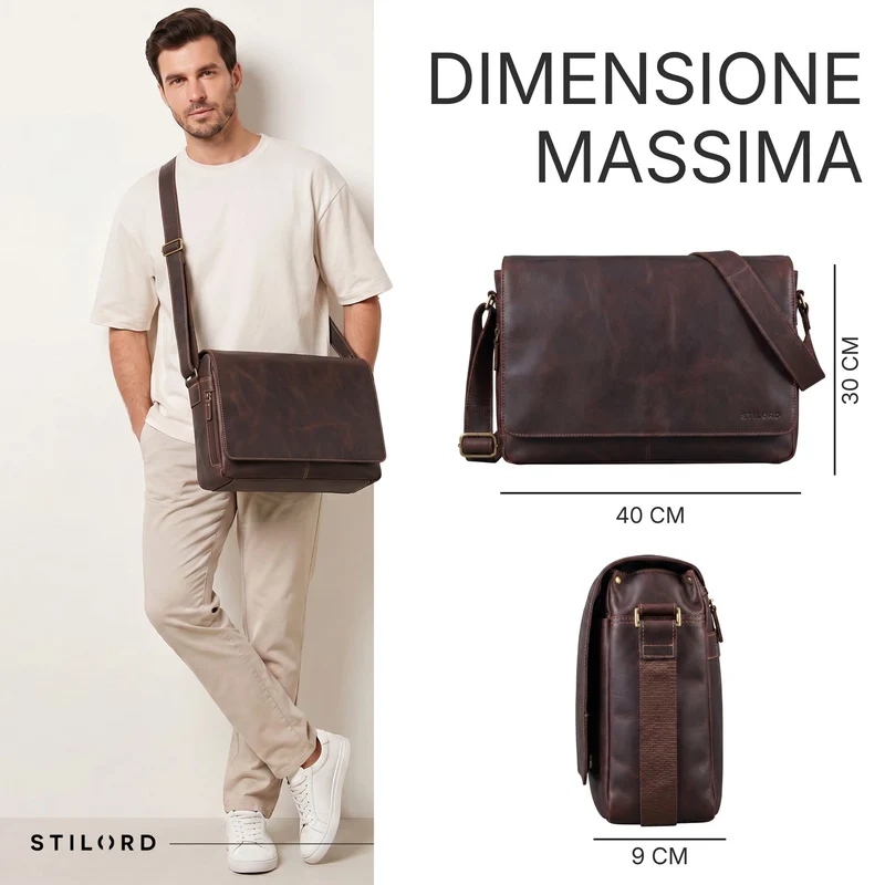 "Reinhold" Vintage Messenger Bag Herren Leder für 15.6-16 Zoll Laptop