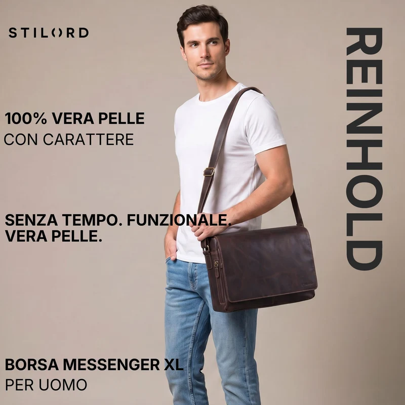 "Reinhold" Vintage Messenger Bag Herren Leder für 15.6-16 Zoll Laptop