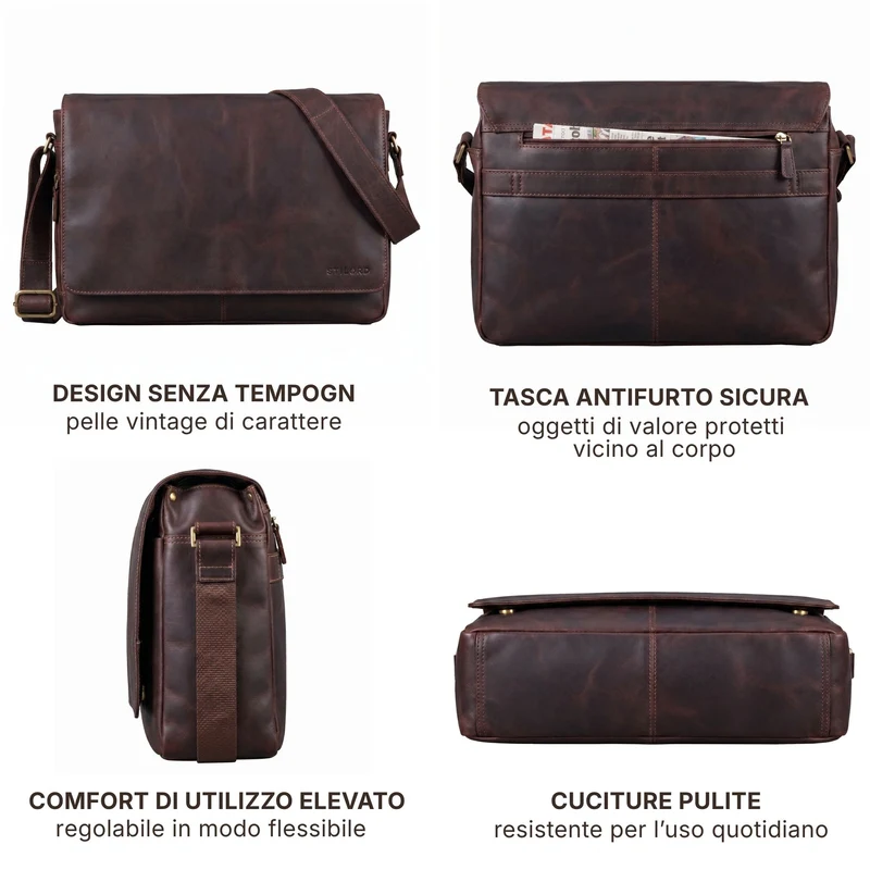 "Reinhold" Vintage Messenger Bag Herren Leder für 15.6-16 Zoll Laptop