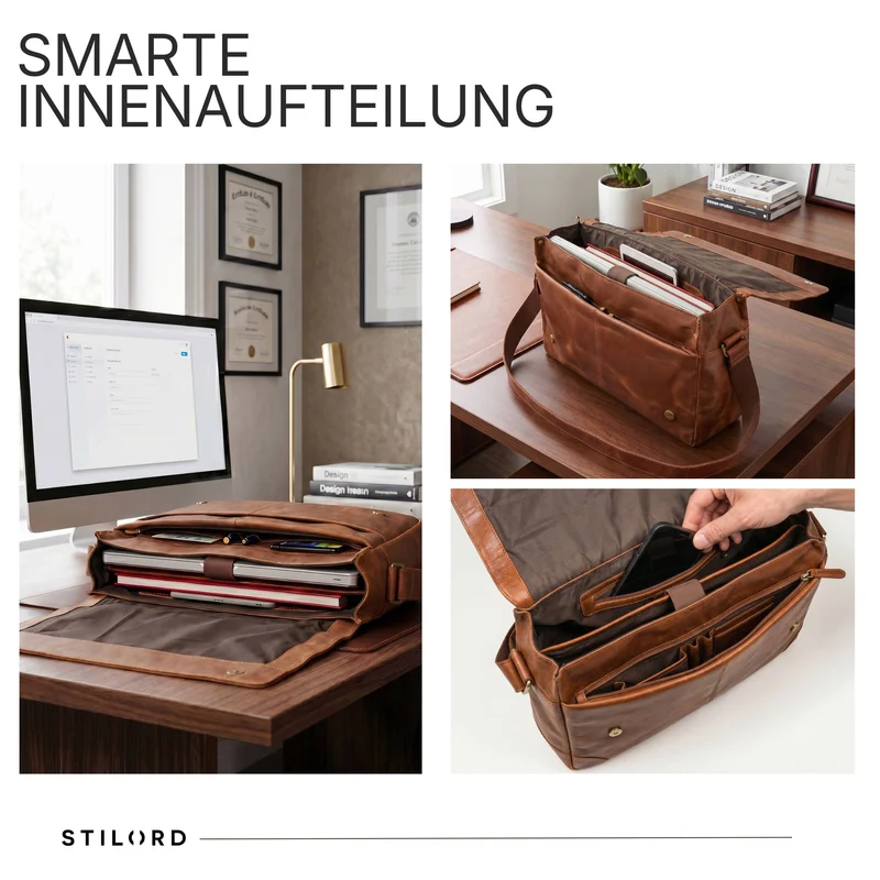 "Reinhold" Vintage Messenger Bag Herren Leder für 15.6-16 Zoll Laptop