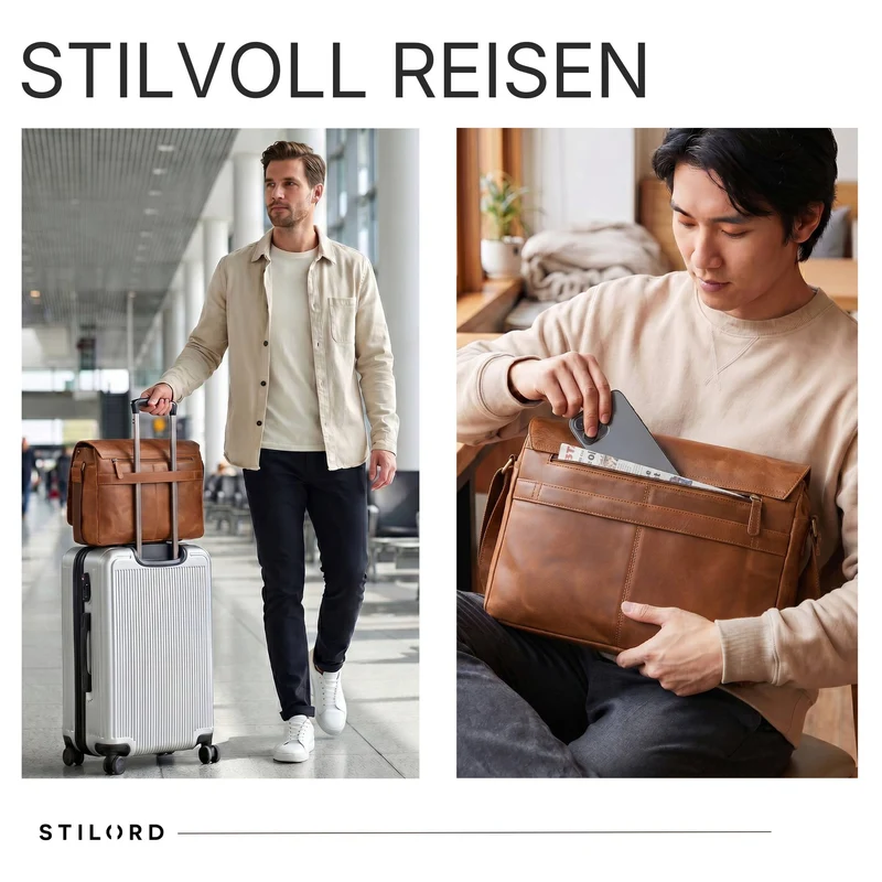 "Reinhold" Vintage Messenger Bag Herren Leder für 15.6-16 Zoll Laptop