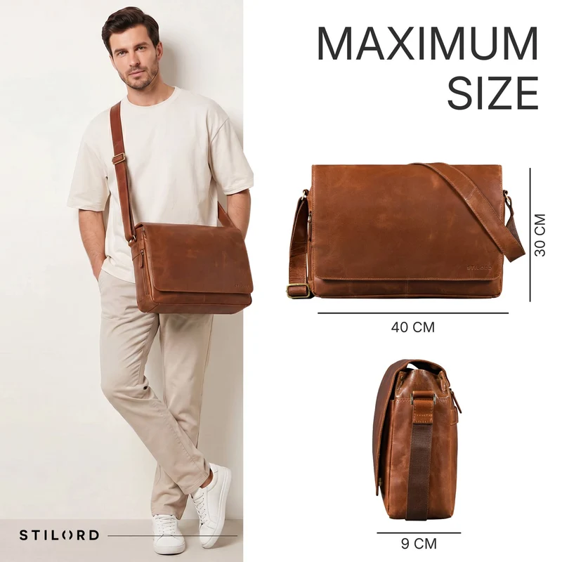 "Reinhold" Vintage Messenger Bag Herren Leder für 15.6-16 Zoll Laptop