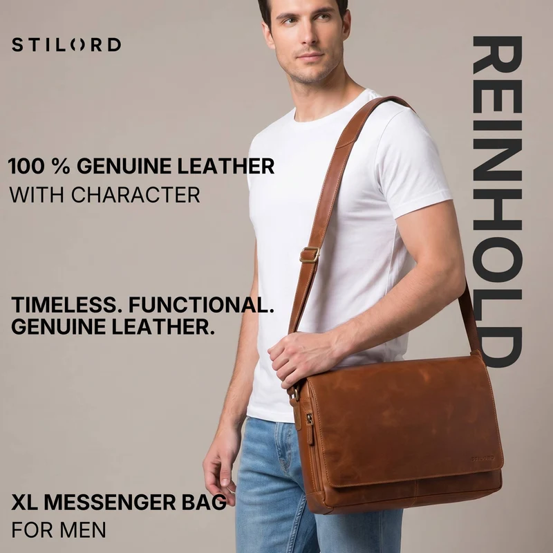 "Reinhold" Vintage Messenger Bag Herren Leder für 15.6-16 Zoll Laptop