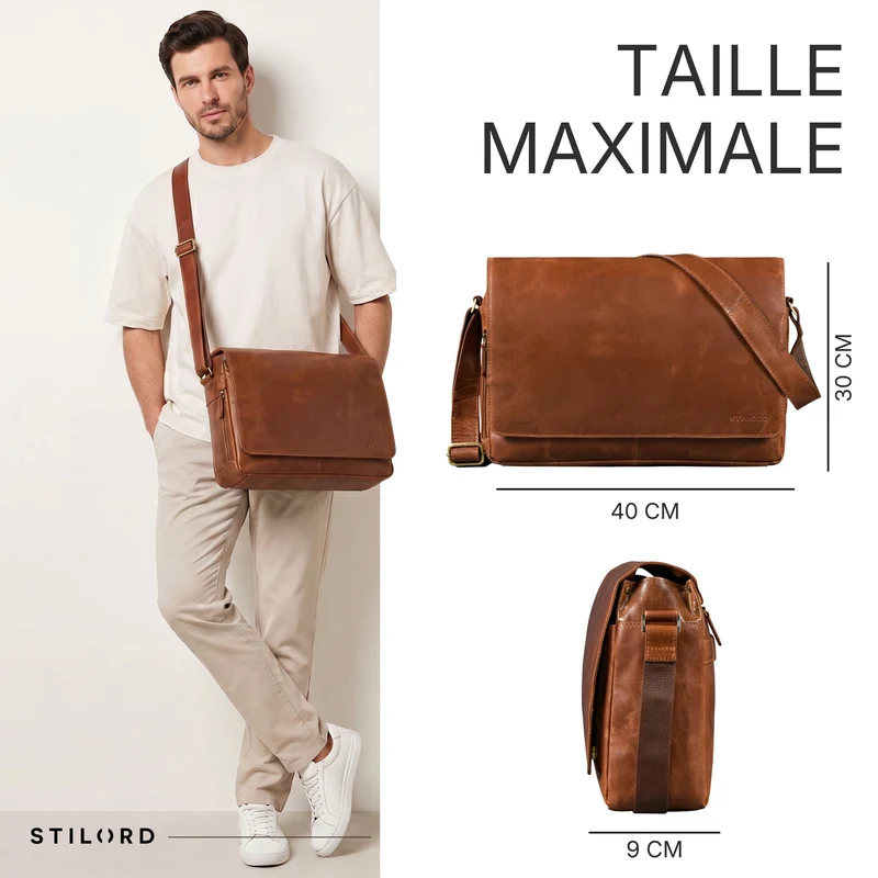 "Reinhold" Vintage Messenger Bag Herren Leder für 15.6-16 Zoll Laptop