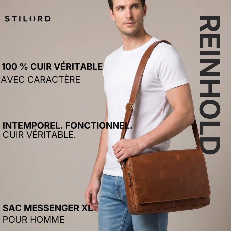 "Reinhold" Vintage Messenger Bag Herren Leder für 15.6-16 Zoll Laptop