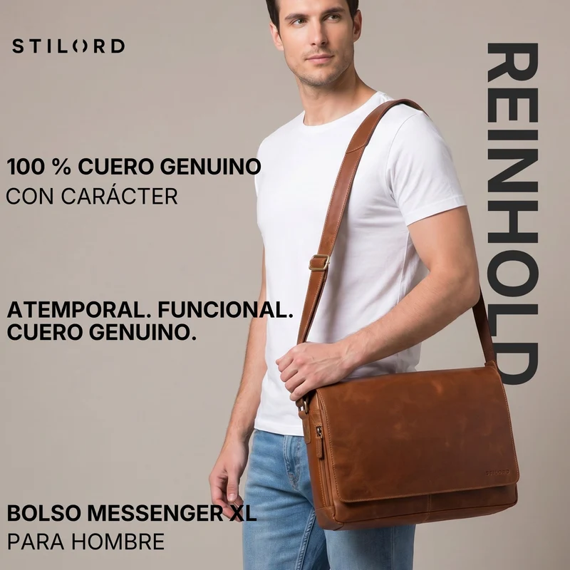 "Reinhold" Vintage Messenger Bag Herren Leder für 15.6-16 Zoll Laptop