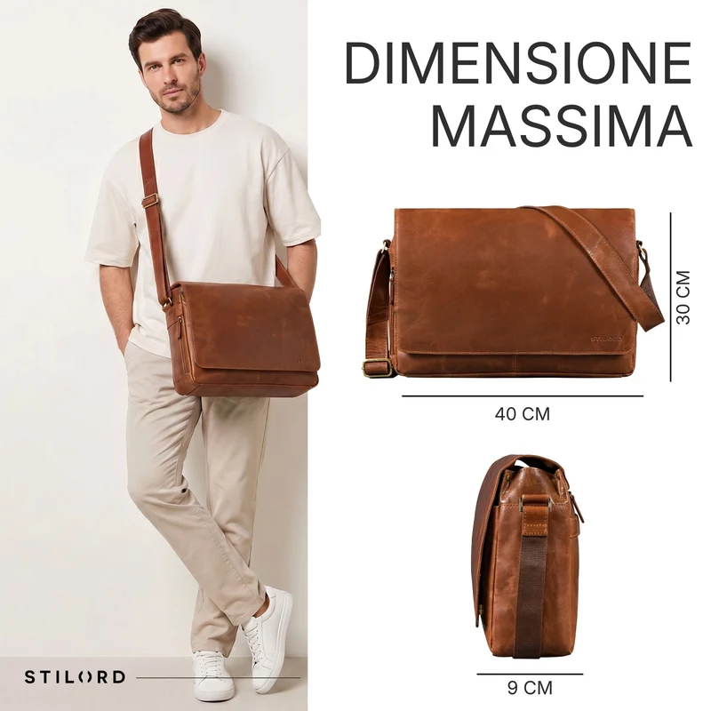 "Reinhold" Vintage Messenger Bag Herren Leder für 15.6-16 Zoll Laptop