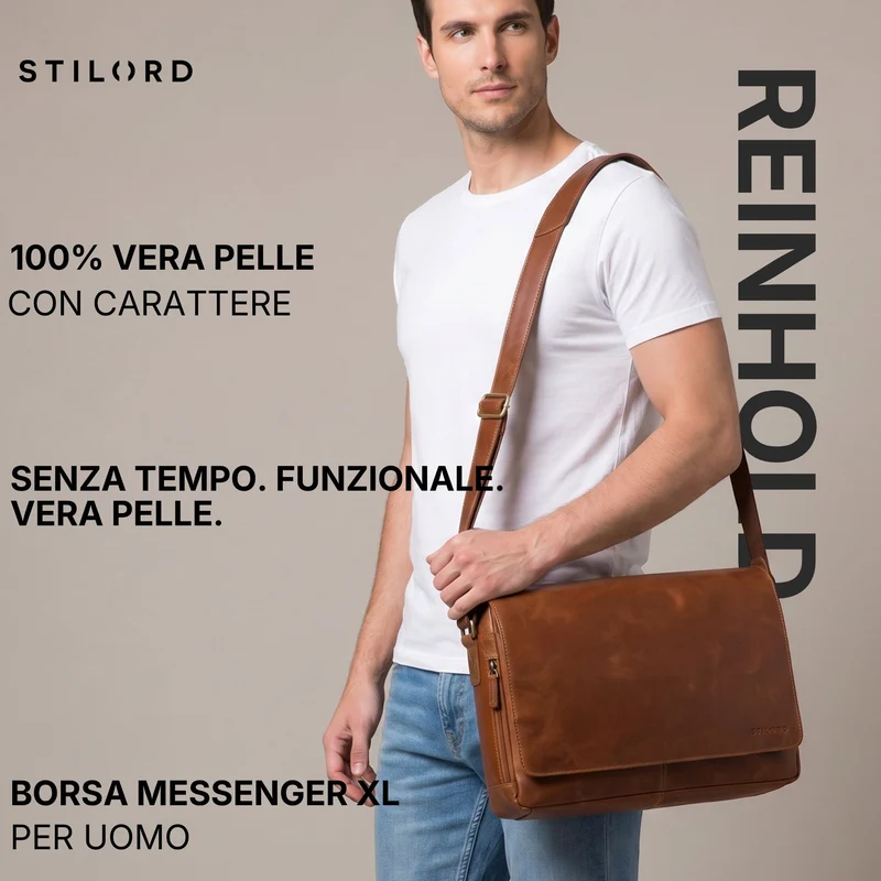 "Reinhold" Vintage Messenger Bag Herren Leder für 15.6-16 Zoll Laptop