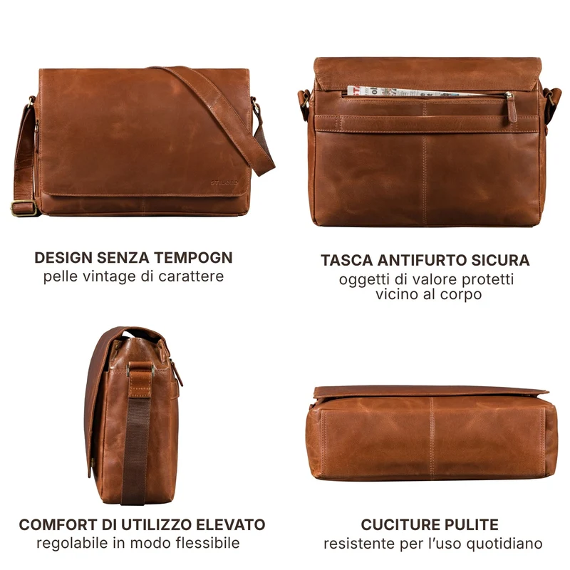 "Reinhold" Vintage Messenger Bag Herren Leder für 15.6-16 Zoll Laptop
