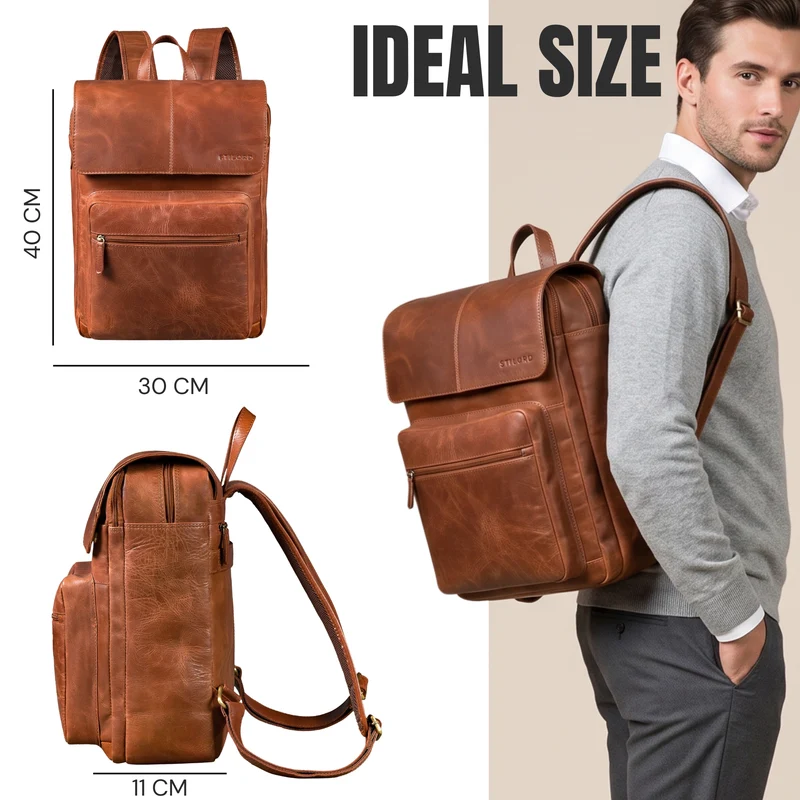 "Sangro" Rucksack Herren Leder Laptoprucksack 15,6-16 Zoll mit 2 Laptopfächern