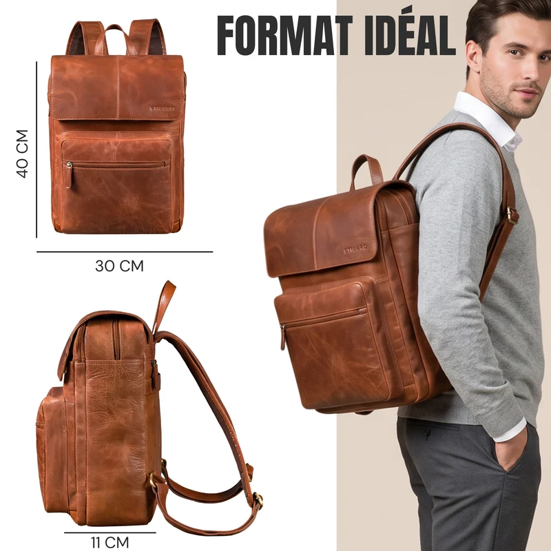 "Sangro" Rucksack Herren Leder Laptoprucksack 15,6-16 Zoll mit 2 Laptopfächern