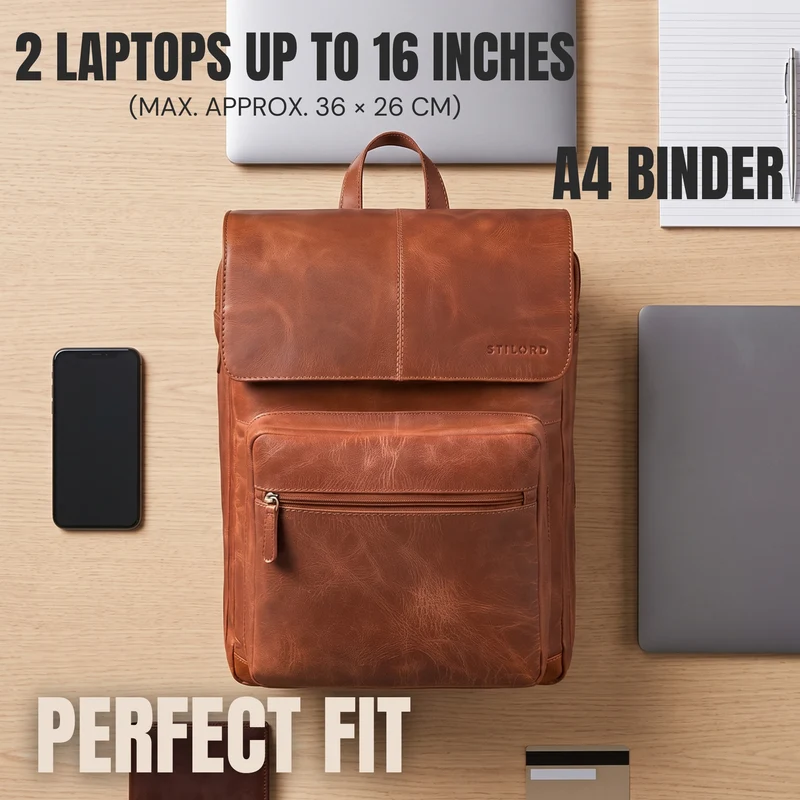"Sangro" Rucksack Herren Leder Laptoprucksack 15,6-16 Zoll mit 2 Laptopfächern