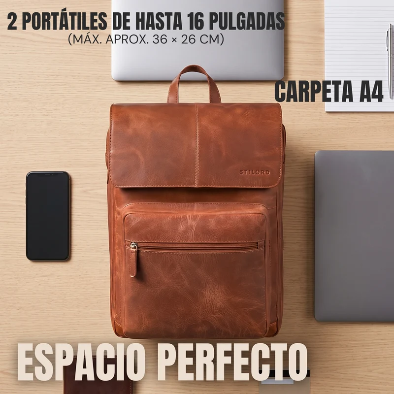 "Sangro" Rucksack Herren Leder Laptoprucksack 15,6-16 Zoll mit 2 Laptopfächern