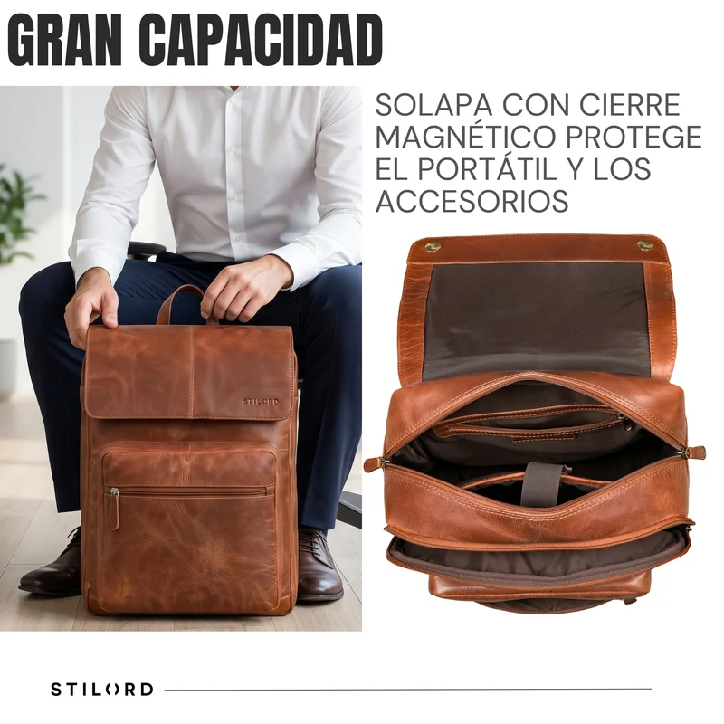 "Sangro" Rucksack Herren Leder Laptoprucksack 15,6-16 Zoll mit 2 Laptopfächern