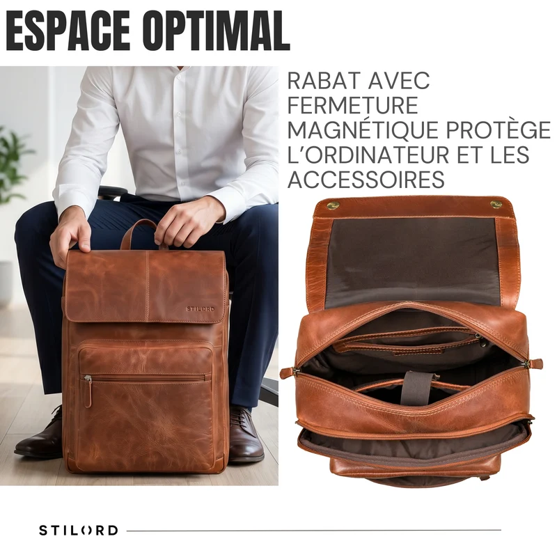 "Sangro" Rucksack Herren Leder Laptoprucksack 15,6-16 Zoll mit 2 Laptopfächern