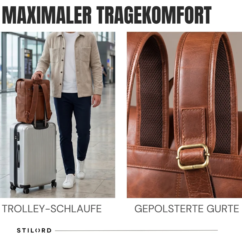 "Sangro" Rucksack Herren Leder Laptoprucksack 15,6-16 Zoll mit 2 Laptopfächern