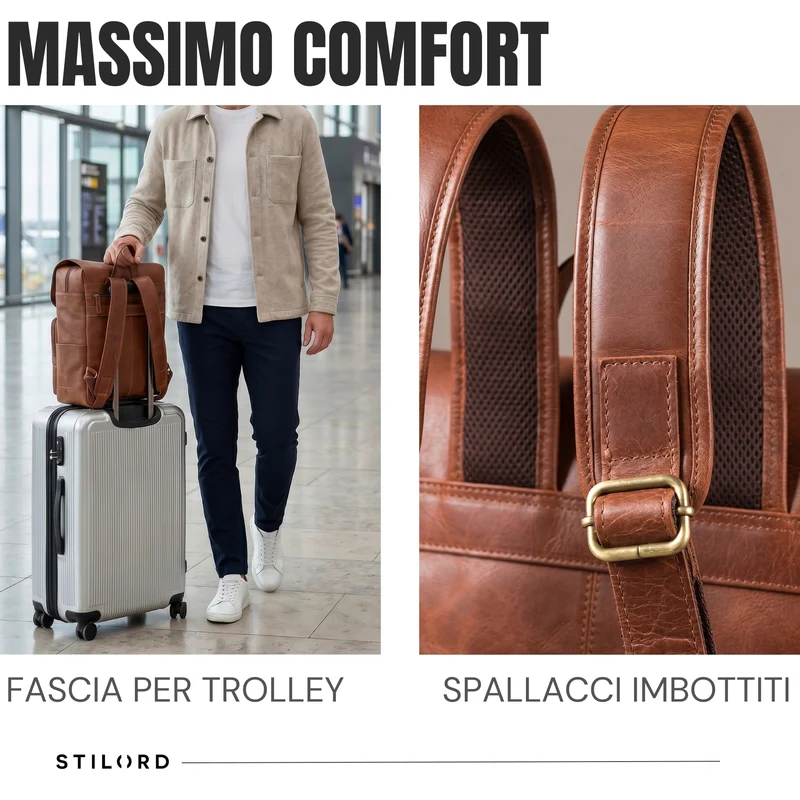 "Sangro" Rucksack Herren Leder Laptoprucksack 15,6-16 Zoll mit 2 Laptopfächern