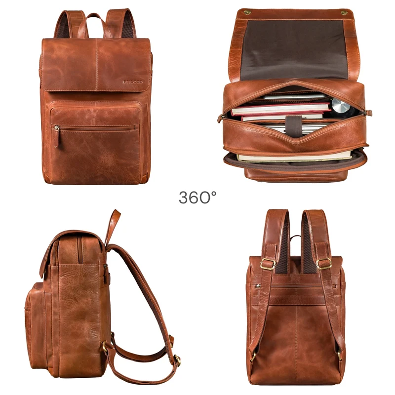 "Sangro" Rucksack Herren Leder Laptoprucksack 15,6-16 Zoll mit 2 Laptopfächern