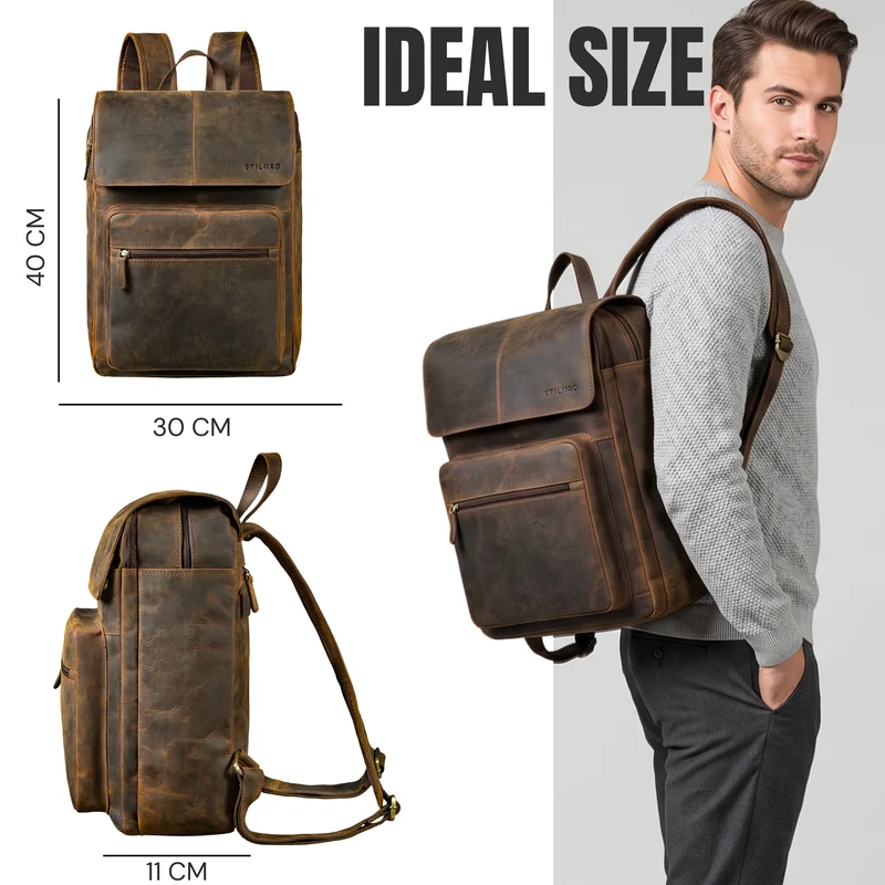 "Sangro" Rucksack Herren Leder Laptoprucksack 15,6-16 Zoll mit 2 Laptopfächern