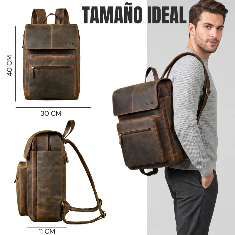 "Sangro" Rucksack Herren Leder Laptoprucksack 15,6-16 Zoll mit 2 Laptopfächern