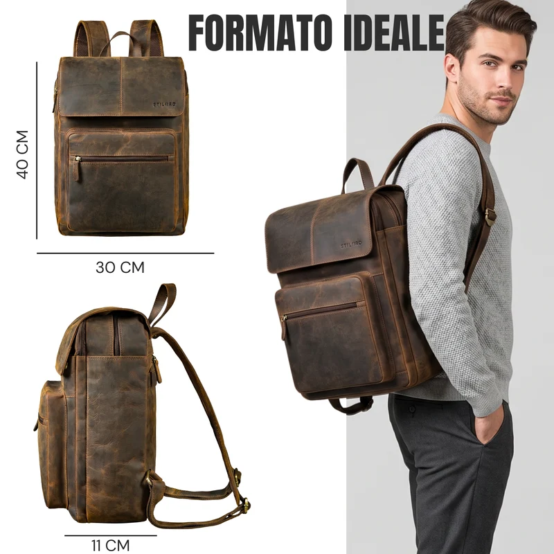 "Sangro" Rucksack Herren Leder Laptoprucksack 15,6-16 Zoll mit 2 Laptopfächern