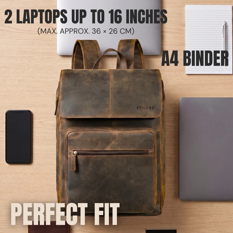 "Sangro" Rucksack Herren Leder Laptoprucksack 15,6-16 Zoll mit 2 Laptopfächern
