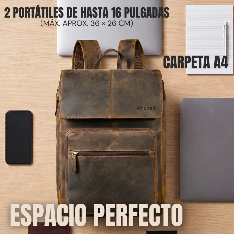 "Sangro" Rucksack Herren Leder Laptoprucksack 15,6-16 Zoll mit 2 Laptopfächern