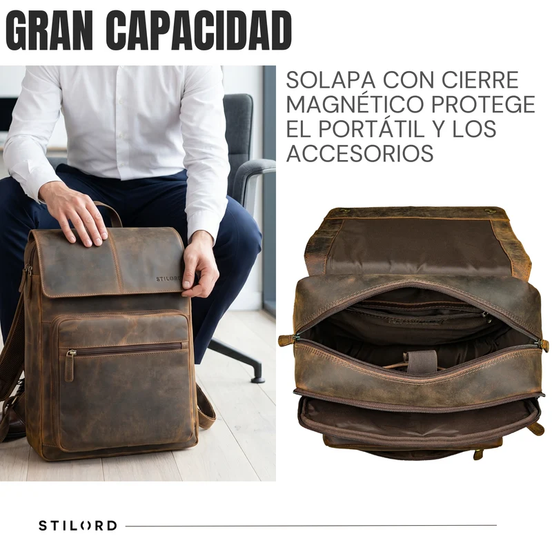 "Sangro" Rucksack Herren Leder Laptoprucksack 15,6-16 Zoll mit 2 Laptopfächern