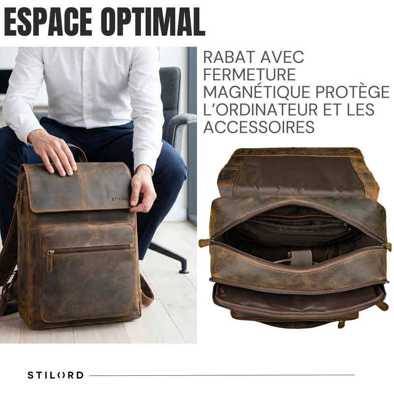 "Sangro" Rucksack Herren Leder Laptoprucksack 15,6-16 Zoll mit 2 Laptopfächern