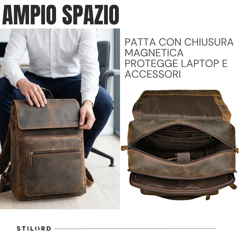 "Sangro" Rucksack Herren Leder Laptoprucksack 15,6-16 Zoll mit 2 Laptopfächern