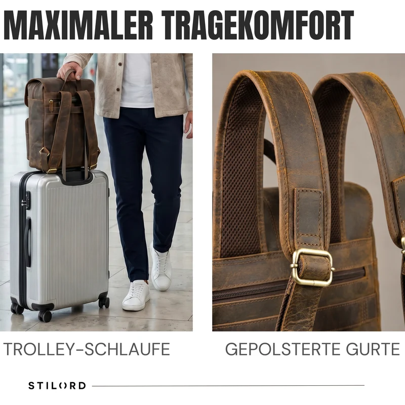 "Sangro" Rucksack Herren Leder Laptoprucksack 15,6-16 Zoll mit 2 Laptopfächern