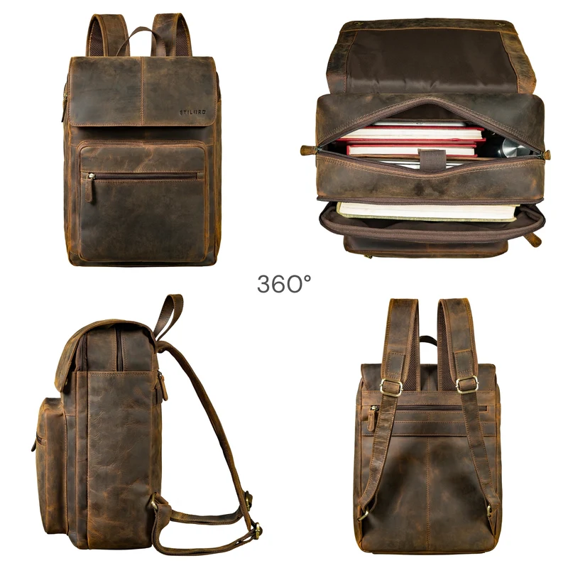 "Sangro" Rucksack Herren Leder Laptoprucksack 15,6-16 Zoll mit 2 Laptopfächern