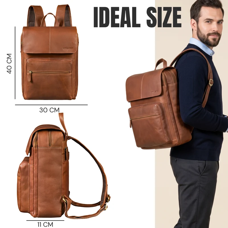 "Sangro" Rucksack Herren Leder Laptoprucksack 15,6-16 Zoll mit 2 Laptopfächern